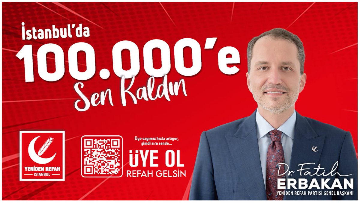 yrefahfatih's tweet photo. Hedeflere ulaşmak için İstanbul’da şu an 1 kişi eksiğiz ve o kişi sensin.
100 BİN’e Sen Kaldın. Sen de gel katıl bize, ülkemiz için birlikte çalışalım.

https://t.co/8qYfZhy2Om https://t.co/jJLKUeyzY1
