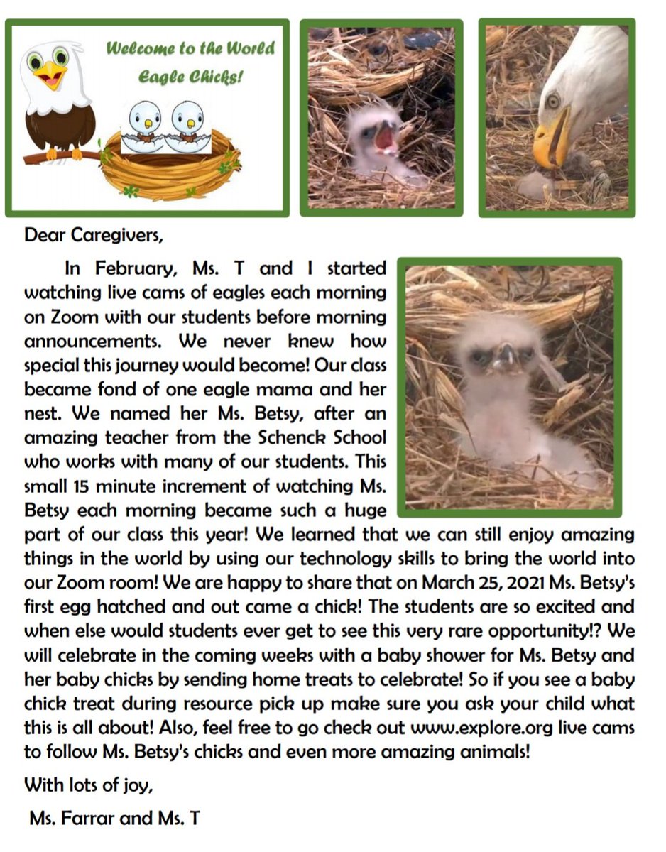 Ms. Betsy's eagle chicks have hatched! We are so excited! <a href="/PBS_Atlanta/">Purpose Built Schools Atlanta</a> <a href="/SlaterPBSA/">T.H. Slater Elementary School</a> <a href="/TNajeeullah/">Ms.T / Tarajee Najeeullah, Slater</a>