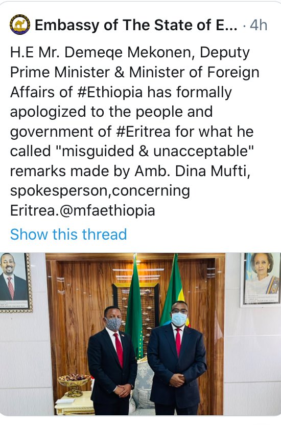 Thanks <a href="/ERIEMBAET/">Embassy of Eritrea to Ethiopia PM to AU & ECA</a> for the update. And i would be happy to see such tweet regarding this sensitive issue that would’ve undermined the trust of the ongoin #cooperative mood of the two states. There isnt as timely as this case to be left without adressions on ur tweets,<a href="/mfaethiopia/">The Ministry of Foreign Affairs of Ethiopia 🇪🇹</a>