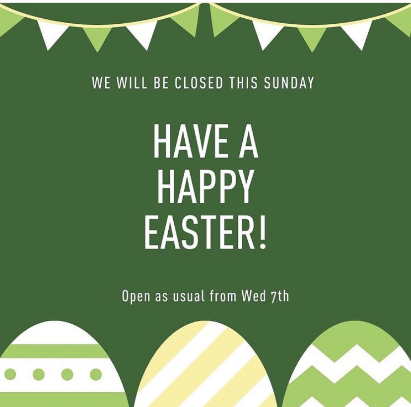 Hope you are all enjoying the start of your long weekend! Just a reminder that we will be closed this Sunday as we are having an egg-stra day off to swap pizza for chocolate. We will be back to normal from next Wednesday🥚🥚🥚