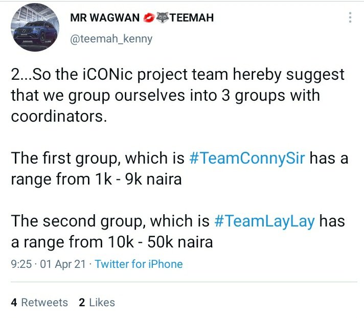 Nuella_May's tweet photo. But we also noticed that a lot of people are unable to make payments through the link so we thought of a better way to organize the funding..
We created 3 teams:
#TeamConnySir 1k-9k
#TeamLayLay 10k-50k
#TeamBigBadWolf 50k and above..

We are in this together guys!!🙏 https://t.co/cXnA4P8KAy