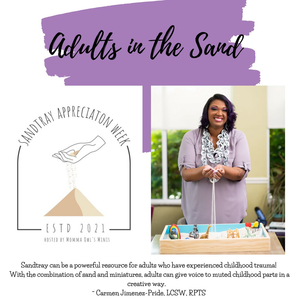 PrideLCSW's tweet photo. Sandtray can be a powerful resource for adults who have experienced childhood trauma!
With the combination of sand and miniatures, adults can give voice to muted childhood parts in a creative way.
#sandtrayappreciationweek
#sandtray
#Pridelcsw
#Doitwithpride https://t.co/g8jBgZGH2T