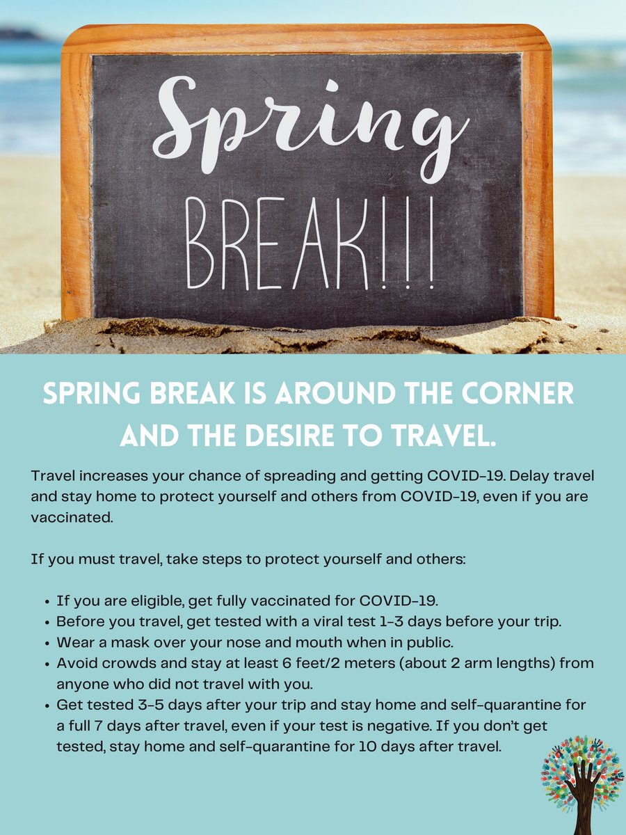 DrGSMCSD's tweet photo. Spring break is around the corner! This is a time to celebrate and still protect ourselves and loved ones when thinking of traveling. See the tips below!
#smcsd #sausalito #SpringBreak #spring2021 #travelingduringcovid https://t.co/eejII2N2fK