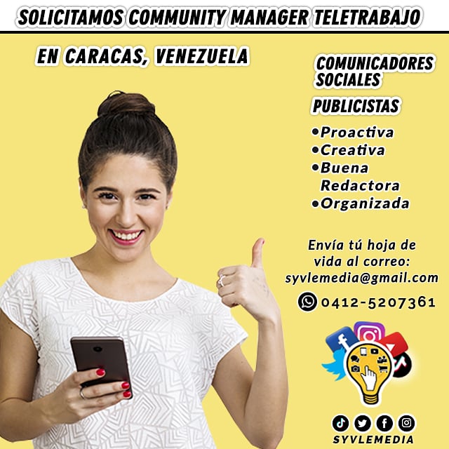 syvlemedia's tweet photo. TE ESTAMOS BUSCANDO👀
Requerimos  #CommunityManager Remoto🤳⁣

😎Si eres #ComunicadoraSocial o #Publicista envia tu currículum al correo: syvlemedia@gmail.com ⁣
⁣
Buscamos profesional que quiera Crecer junto a nosotros
⁣
#Caracas #Barinas #Venezuela #CaracasCity #socialmedia https://t.co/JnfqKM7VWm