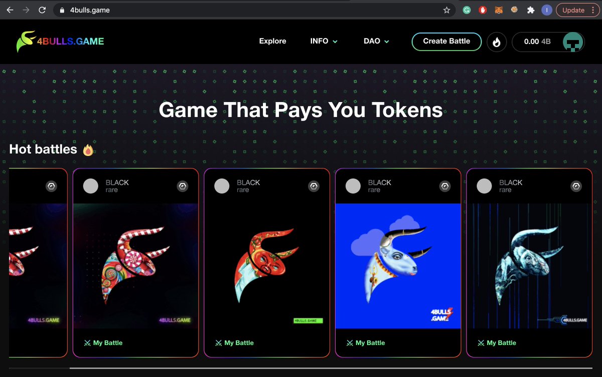 The GAME is finally launched! WIN and STAKE rare #NFTS on 4bulls.game. Learn how to earn tokens here: bit.ly/3cDW1FT

#nft #nftart #NFTartists #NFTCommunity #NFTcollectibles <a href="/rariblecom/">BLH PoC</a>