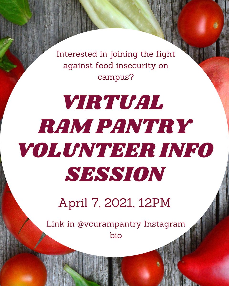 Are you or someone you know interested in fighting food insecurity at VCU? Come join us as we host an informtaion session via zoom! Link to join: us02web.zoom.us/j/85154074479?…