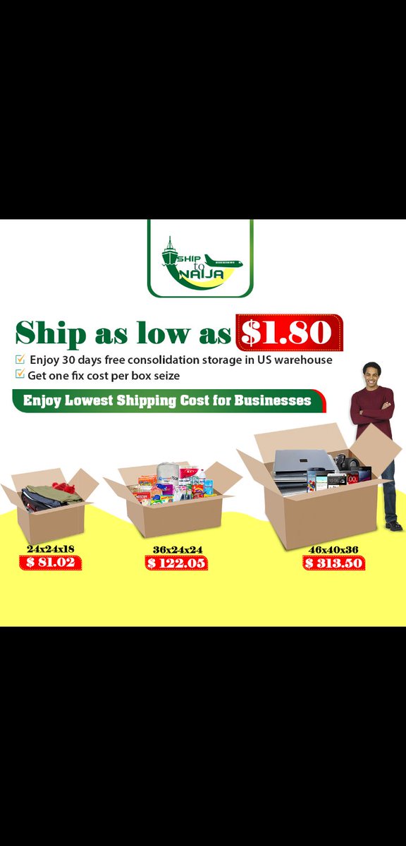Importexportsp1's tweet photo. Buy a buy a box or pallet, fill it with different items in USA and ship it to Nigeria 
Contact nat.a@shiptonaija.com 
Sign up https://t.co/8aI3fjraqg https://t.co/x7A2AhddNU