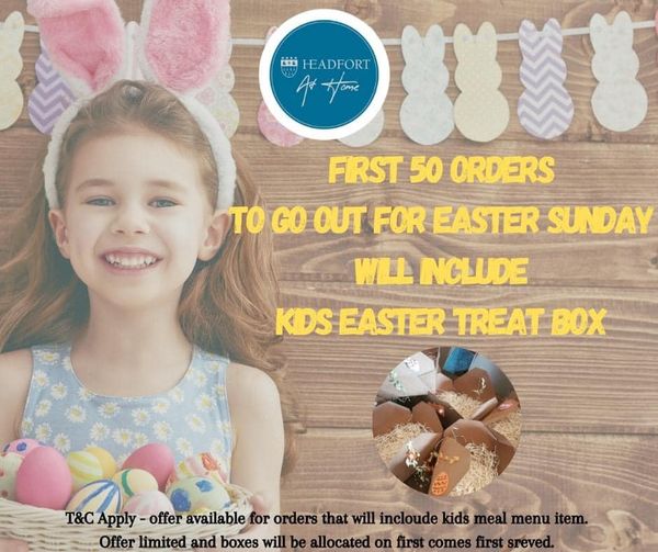 Lareina and our restaurant team have been working their magic again on putting together gorgeous treat boxes for #Easter weekend... and the first 50 orders for this Sunday will include a Kids' Treat Box. Have an eggs-cellent one and indulge yourself at menus.preoday.com/Headfort-at-Ho… 😋