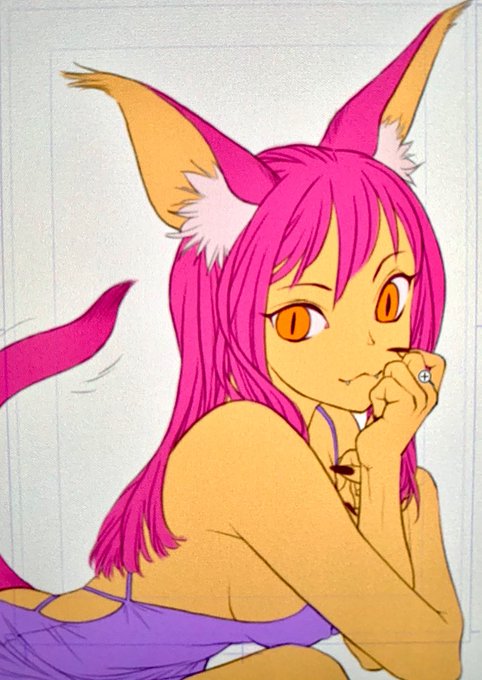 突然ケモミミが描きたくなったのでラクガキなど…途中画面の撮影…まだ未完成ですが…_φ(//∇//)\ 