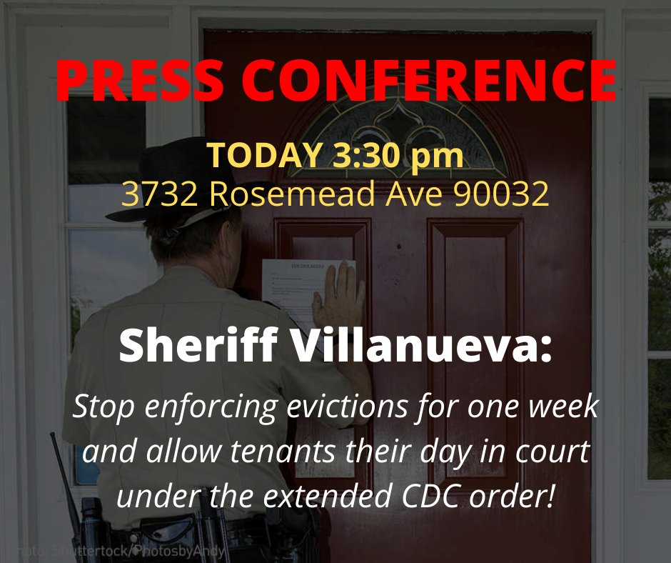 TenantsTogether's tweet photo. LA COUNTY TENANTS!

* Press Conference * TODAY *  El Sereno* 3:30 pm * Address: 3732 Rosemead Ave 90032.

Tenants who qualify for a defense in court under the extended CDC order are being evicted by the Sheriff RIGHT NOW! https://t.co/mhEdMs0pNs