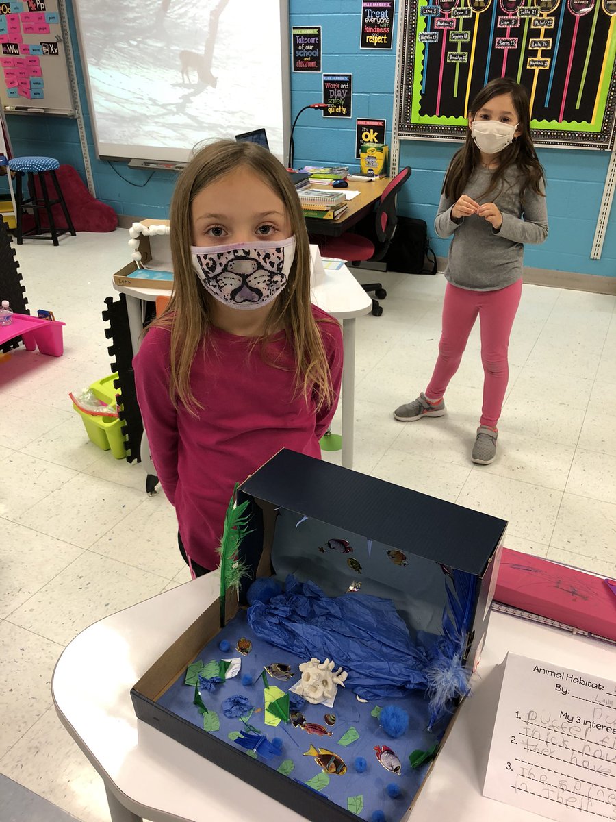 Today our first graders opened up a zoo in each classroom to share what they learned about habitats. Students created dioramas to represent the environment where their animals lived. Students also found three interesting facts about their animal and its habitat.