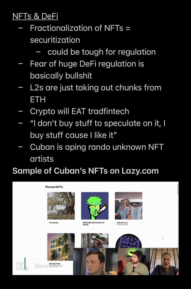intern's tweet photo. Posting courtesy intern notes from great @UpOnlyTV podcast with Mark Cuban for anyone who missed it

@mcuban <> @CryptoCobain <> @ledgerstatus https://t.co/jImluPt7B8