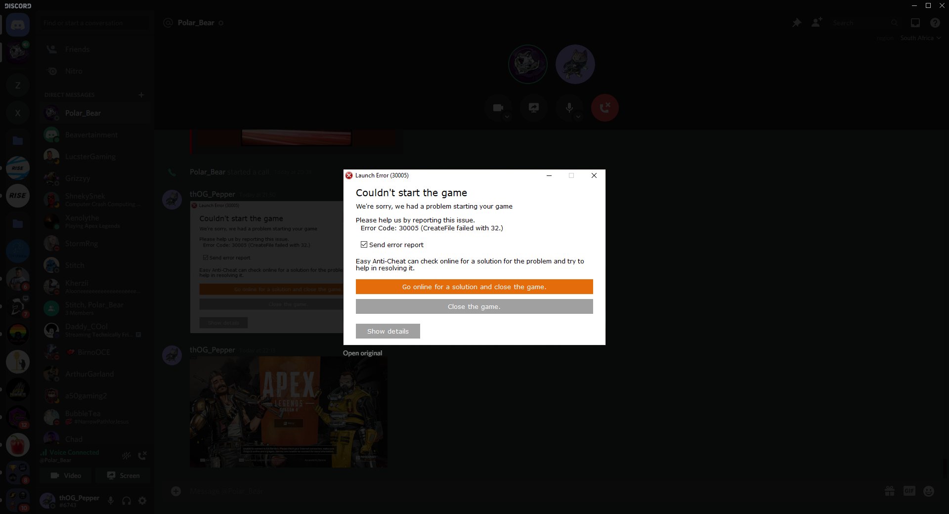 Oa Theog Pepper V Twitter Hey Eahelp Respawn Playapex This Happened Mid Ranked Game Im Online Im Chatting To People On Discord Im Connected My Origin Is Online Iv Tried Every Solution