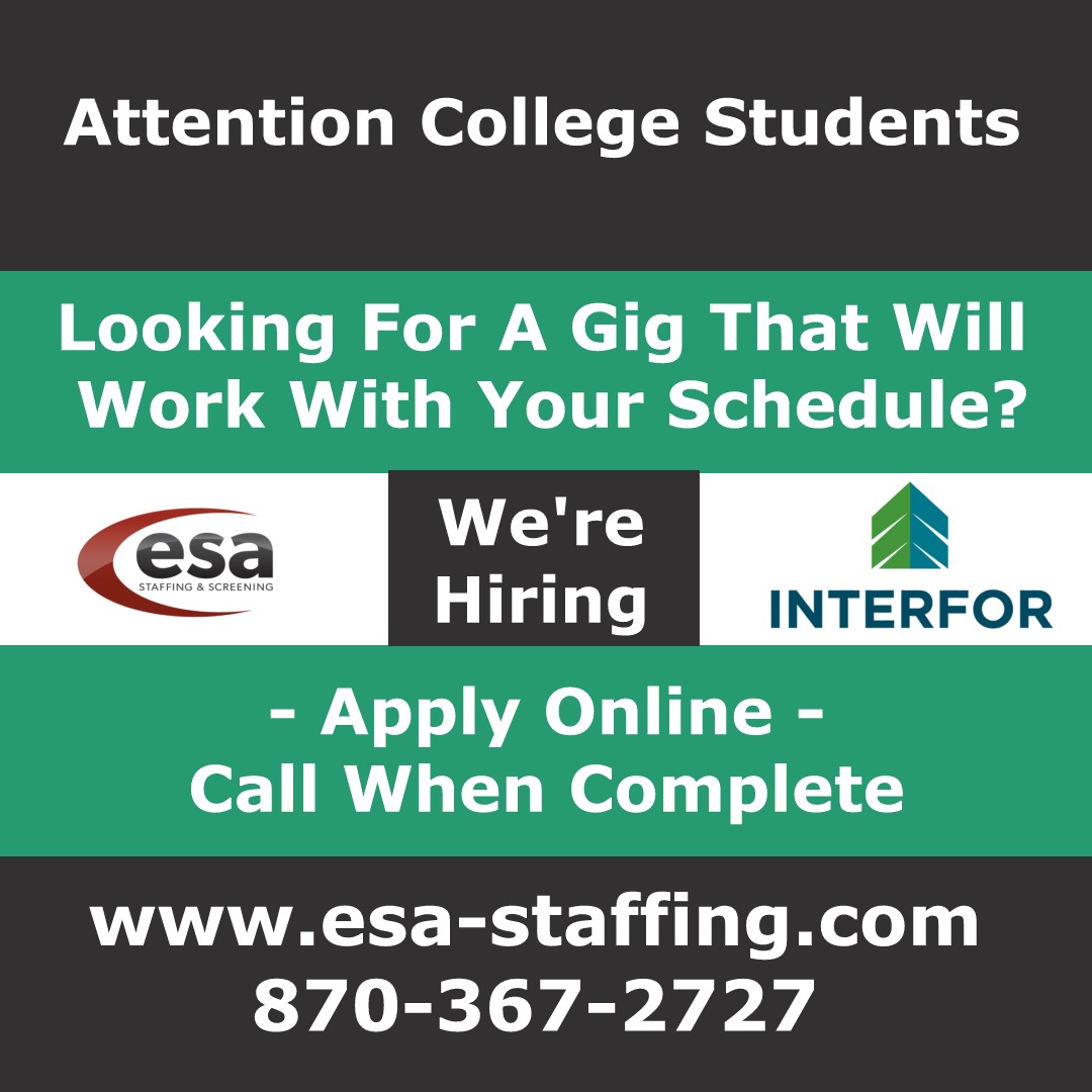 esastaffing's tweet photo. Attention College Students!

Are you looking for a gig that will work with your schedule? Are you looking for a summer job? 

Create your profile online, and call us when complete! 

To get started, click on Apply Now at https://t.co/Pa9DvWMkoj 

Call 870-367-2727, and hit 0. https://t.co/0ngHTGS7cu