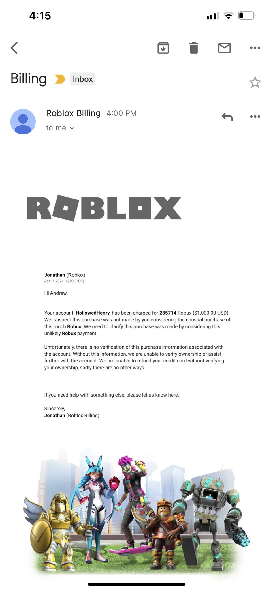 Andrew Ross Sorkin On Twitter My Kids Just Played A Pretty Sophisticated April Fools Joke On Me I Totally Fell For It They Sent Me This Email From Roblox Saying My - how to get robux using a fake creditcard