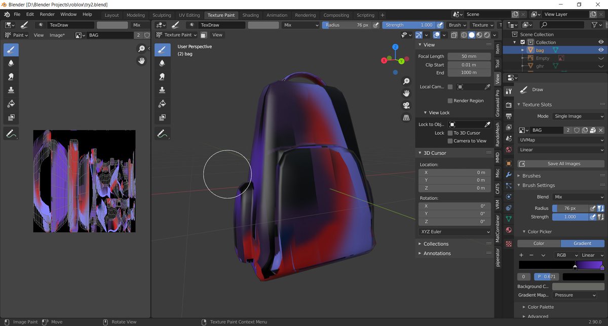 #wip Back pack Texturing for Roblox Character ✌️🤠
Any comments #robloxians?
.
.
.
.
#Roblox  #Robloxhair #Robloxdev #Robloxclothes #Robloxmodels  #UGC #blender #BlenderEevee #RETWEEETME