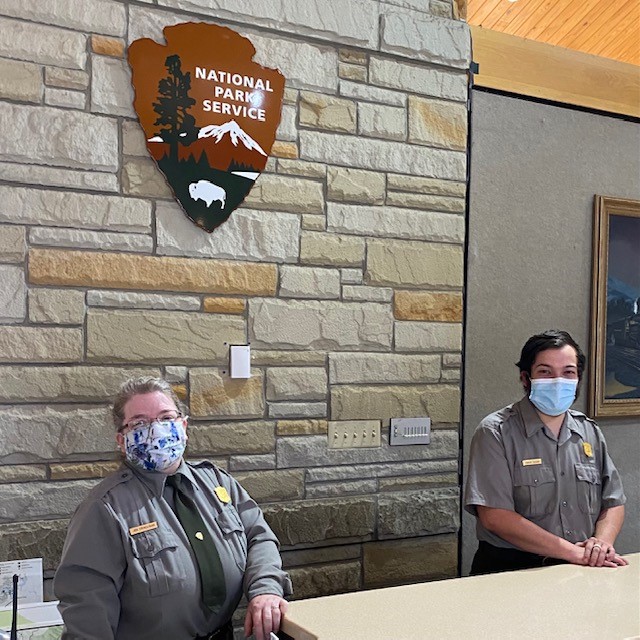 We are back ... in the building! After almost a year of greeting park  visitors and answering questions at an outside contact station, we are finally back in the visitor center. No joke, the Canyon Rim Visitor Center is now open 9am - 5pm, 7 days a week.