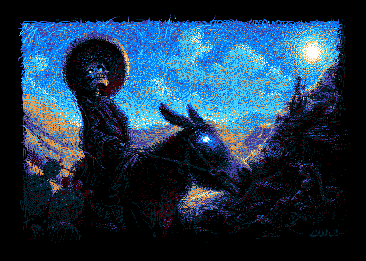 cure_pixel's tweet image. Recently, theories about effective pixel art have focused on the pixel “cluster” as the most basic unit, and the elimination of “noise” as the highest goal. My goal on this piece was to destroy all clusters and embrace the static! #pixelart #ドット絵
