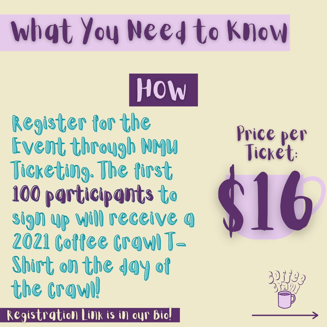NMUprssa's tweet photo. Check out the link in our bio for full event details! All proceeds of the 2021 Marquette Coffee Crawl will be donated to the Marquette Women’s Center! #MarquetteCoffeeCrawl #CoffeeForConsentMQT https://t.co/QGQAfqwfAD