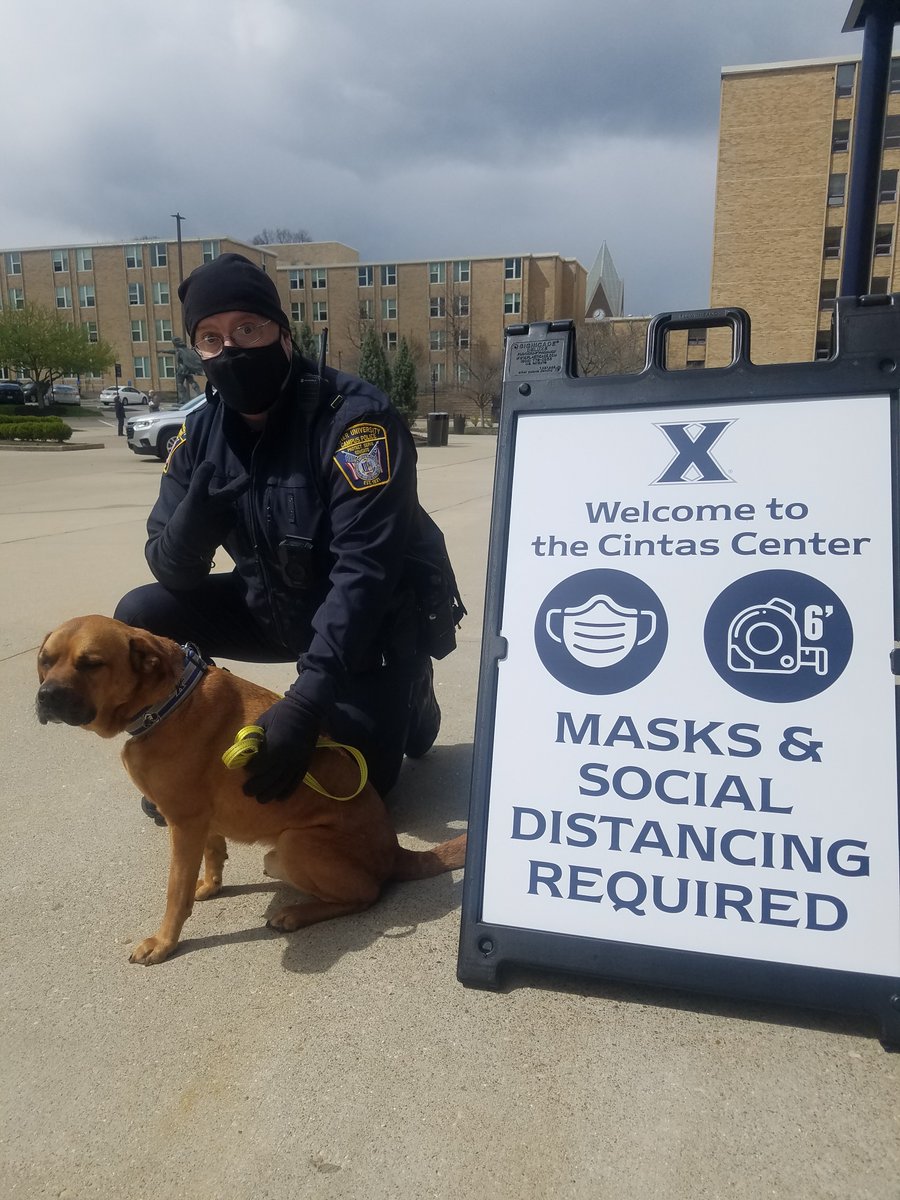 xavier_police's tweet photo. XUPD Ambassador Burrito braved the cold to visit Ofc. Leonard & Lt. Fuller helping out with the COVID-19 vaccine event at the Cintas Center today. Burrito thanks everyone who assisted or took a shot. #All41Day
@XavierU
#NationalBurritoDay https://t.co/IwXlPjCXri