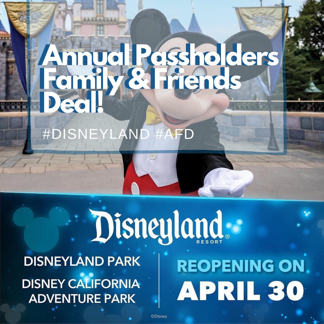 Disneyland’s AP Family & Friends Deal (AFD)! As Disneyland Legacy Annual Passholders we have been given a special link to reserve tickets for re-opening day on April 30th! Message me and I’ll send you the link. (NOTE: We’ve only been given 10 spots.) #Disneyland #AFD https://t.co/xhAoWJtCBb
