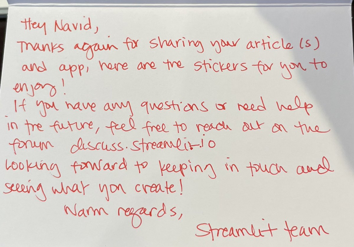 NMashinchi's tweet photo. Earned the new user of the month award for my COVID-19 dashboard (web app) and articles that I shared. Thank you @streamlit, for the nice card and the lovely stickers. Love it 😍❤️🙏🏽 #DataScience #datascienceapp #tech https://t.co/o6M7ieaY0N