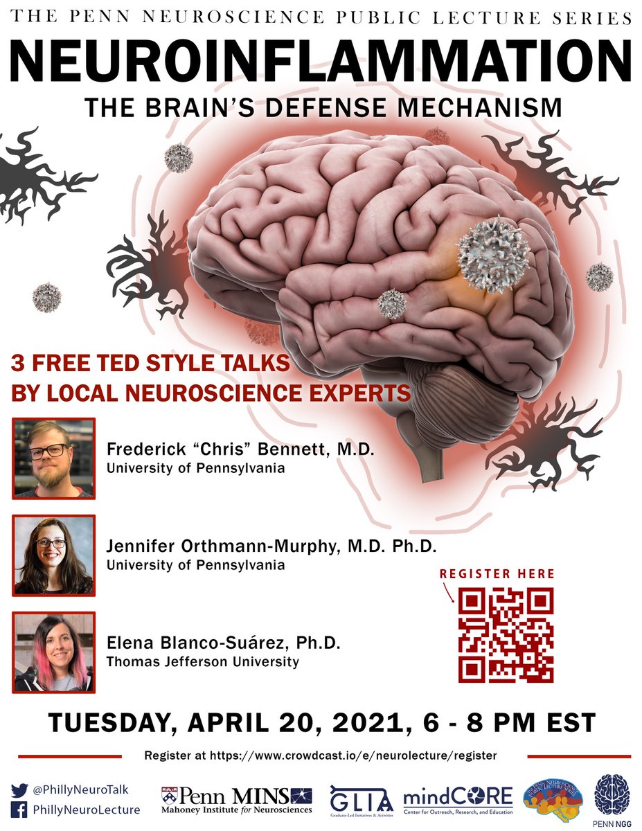 It's officially April, which means it's time for another <a href="/PennNGG/">Penn NGG</a> Public Lecture Series! This semester we'll be talking about #Neuroinflammation and the cells that help keep your brain healthy. Join us on 4/20 to hear from three exceptional Philly scientists! Register below!