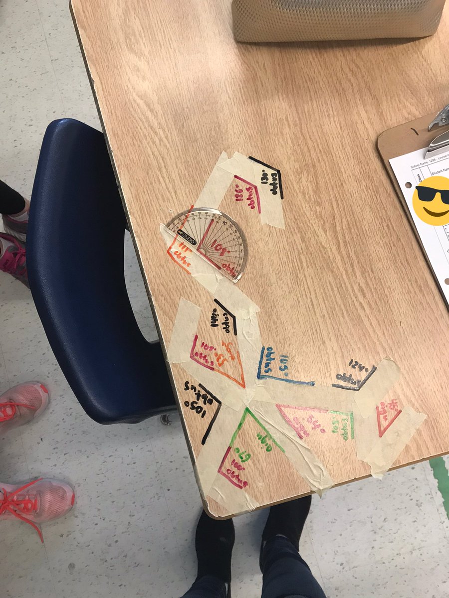 CGicala's tweet photo. This week we noticed we need some more practice using protractors. Students in grade 5 enjoyed getting the chance to draw on their desks with whiteboard markers (don’t worry we washed it off and passed a clean desk inspection before recess)! https://t.co/USaXTqCfQQ