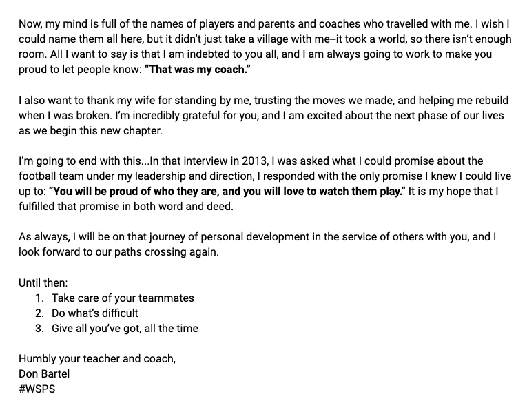 25 years. 7 schools. 17 as a head coach. 11 at Eastlake. I've written some thoughts I know most won't read, but I'm hoping you'll at least take a look at the start--it will help explain my motives, the work, and the decision.

Thank you to all who have helped along the way. #WSPS