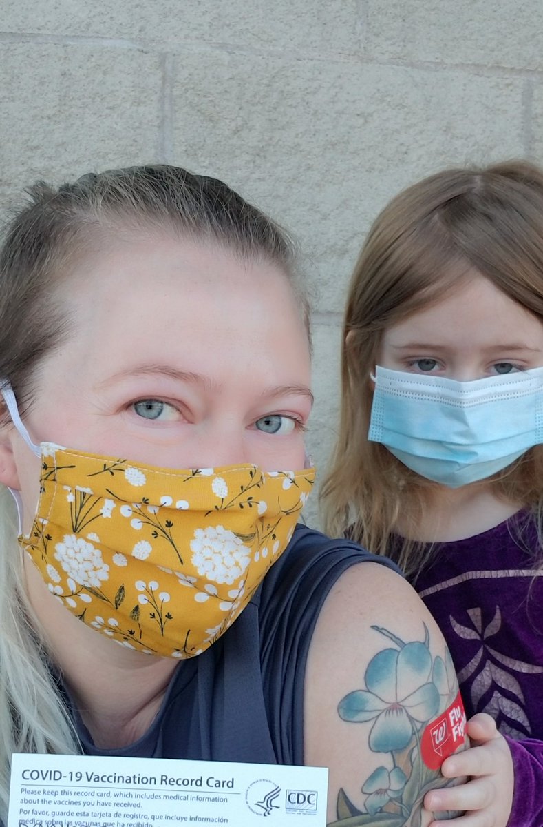 My daughter is so sweet. She held my hand and told me to be brave while she watched the nurse prepare my vaccine. Then she excitedly said, "We need to take a selfie and make sure everyone can see your band aid!" #CovidVaccine #FirstDose