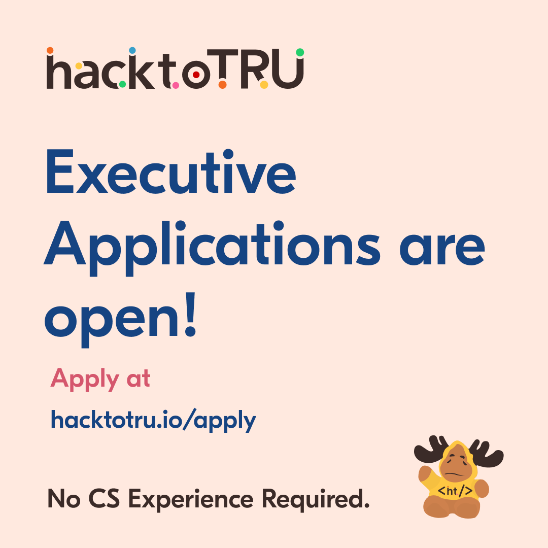 Want to get involved in planning #myTRU’s annual inclusive and beginner-friendly hackathon? Applications for executive team is now open. 

Apply at hacktotru.io/apply