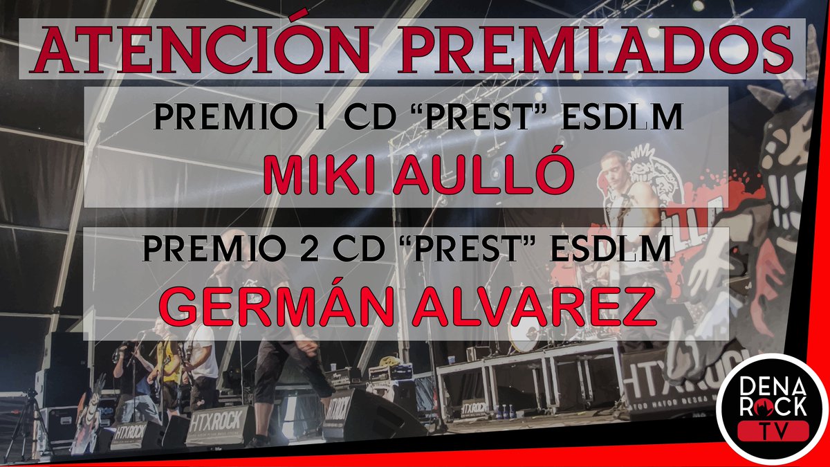 ATENCIÓN PREMIADOS CONCURSO 
El Sonido De la Metralla
1er Premio: CD "Prest!"para nuestro amigo Miki Aulló
2o Premio: CD "Prest!" para nuestro amigo Germán Alvarez Iturria. 
Eskerrik Asko, Anímate y Participa en nuestros concursos.