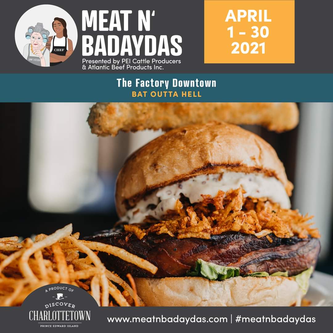 Day 1 for our "Bat Outta Hell" meatloaf sandwich. Come on down and get this hearty #PEI beef creation. Also, Factory signature creamy BBQ sauce! 😍 #yeehaw #meatandbadaydas