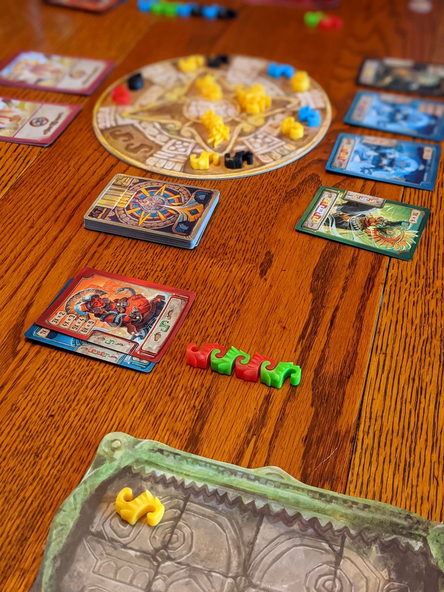 mrsaug's tweet photo. First play of Coatl with @MFGCast today. He snuck up and finished his last Coatl leaving me in the dust.
#boardgames #iloveboardgames #handmanagement #setcollection #patternbuilding https://t.co/qpb6CEn65g