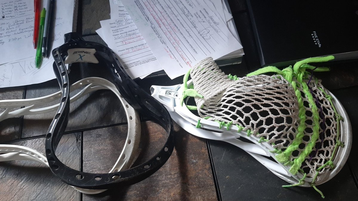 Synstringslax's tweet photo. A couple jobs on the table for today while I wait for the @DukeMLAX vs @UNCMensLacrosse game. Got @warriorlax Burn HS and @STXmlax Hammer U for a couple players and a Brine Blueprint X for a program backup. All getting some @EastCoastDyes love.
#synergystringslacrosse #synlax https://t.co/scMfpoAZen
