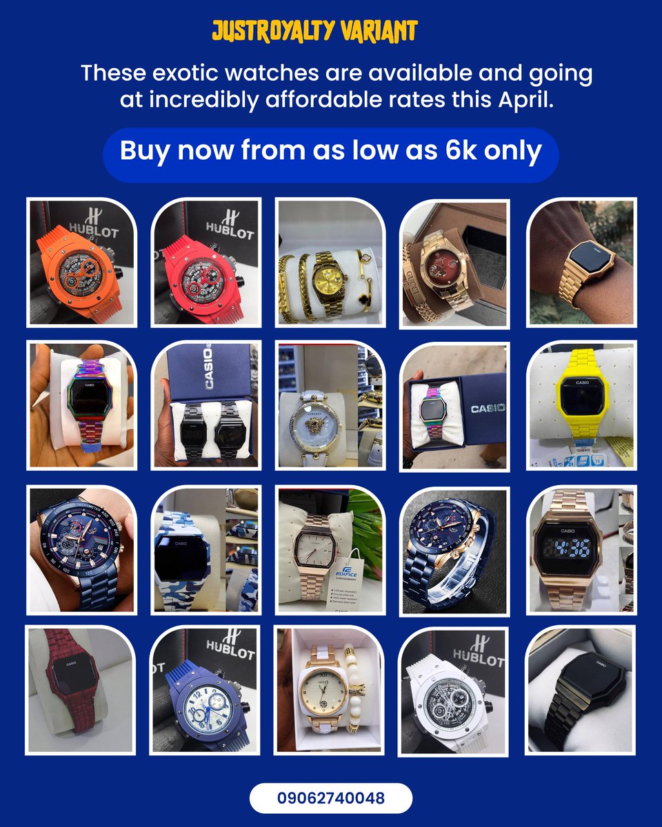 Raheem_KB's tweet photo. "This April/Easter period, stand out from the crowd with these outstanding wristwatches. Extremely affordable and fast delivery is guaranteed. Call/ WhatsApp now to get yours." 09062740048
Location: Ilorin
Nationwide delivery
#5NairaforOneDollar #BBNEarlyAccess #DigiTicket #DJSBU https://t.co/u1kgcihR8B