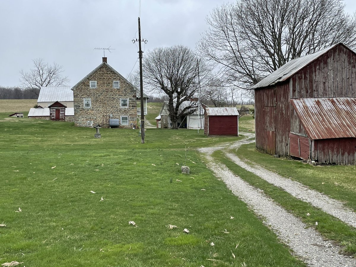 When I dreamt about walking along the Mason Dixon line I dreamt of finding a farm exactly like this. That two-lane track is the border, once the deepest of diving lines. The old barns are in Maryland and the farmhouse is in Pennsylvania.