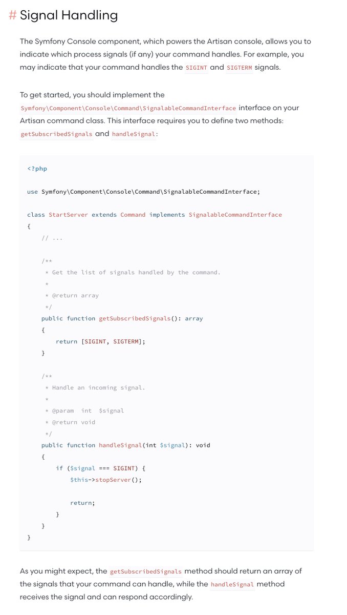 taylorotwell's tweet image. Thanks to development by the upstream Symfony team, Artisan inherits a cool signal handling feature. Decided to document it today! ❤️ 🤝