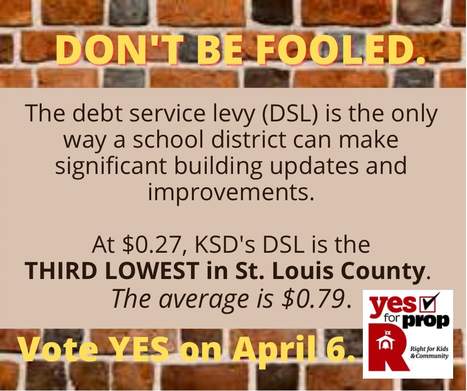 DON’T BE FOOLED.  Our debt service levy is the third LOWEST in the county and SUBSTANTIALLY LOWER than the average district DSL.
Know the facts and vote YES on April 6.
