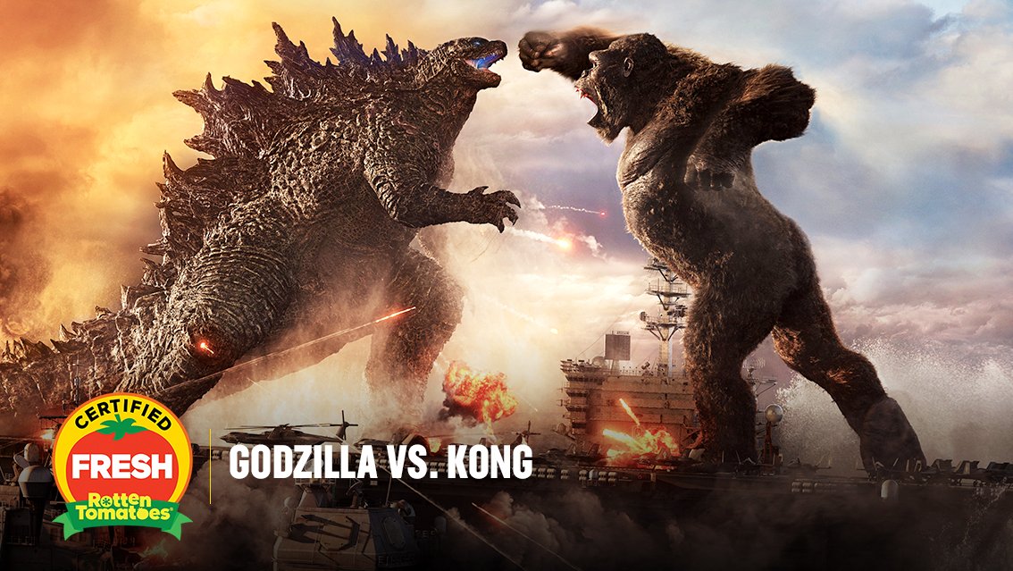 RottenTomatoes's tweet photo. #GodzillaVsKong is now #CertifiedFresh at 80% on the #Tomatometer, with 217 reviews: https://t.co/Baz3o1HrYH https://t.co/5JWi3hfwqC