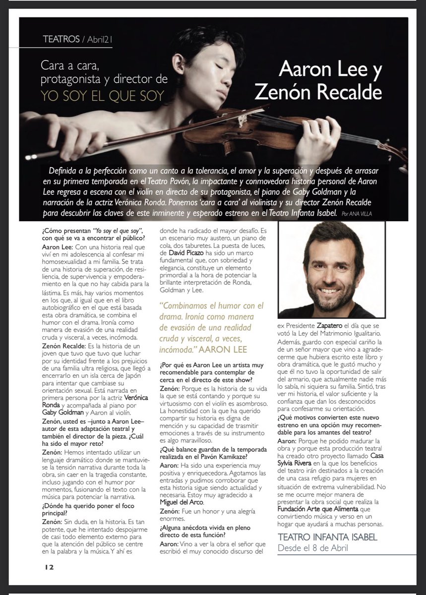 Gracias <a href="/RevistaTeatros/">Revista Teatros</a> por esta entrevista! YO SOY EL QUE SOY. <a href="/Teatro_Infanta/">Teatro Infanta Isabel</a> desde el 8 de abril! 😘😘