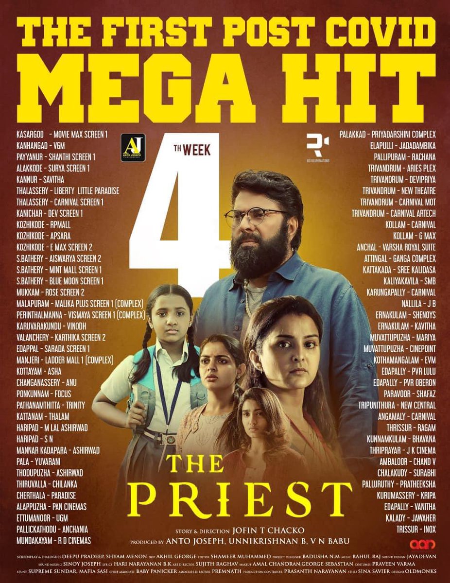 IamAntoJoseph's tweet photo. #ThePriest Running Successfully! 😊

#4thWeek Kerala Theatre List ! https://t.co/vANrQr4hvq