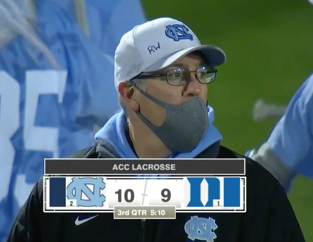 patjames24's tweet photo. Coolest thing I saw tonight: @UNCMensLacrosse Coach Joe Breschi wrote Roy Williams' initials on his hat for his team's game against Duke. https://t.co/5BBKLk7LSV