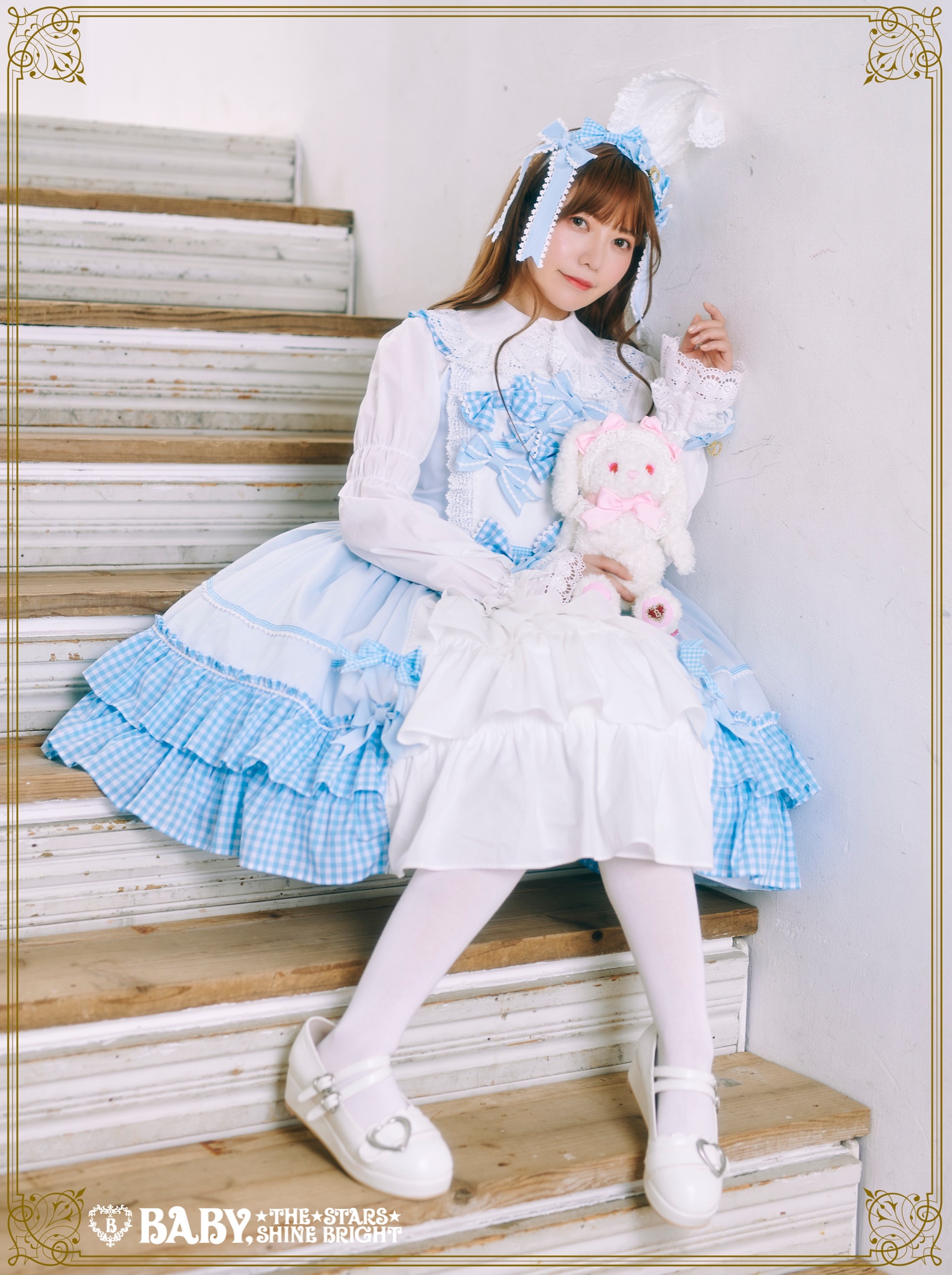 シルバーピーチ BABY うさぎの国のアリスワンピース シロ×エンジ