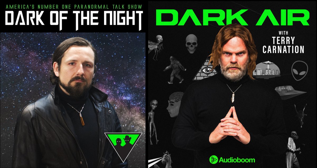 EricYearwood's tweet photo. #Dwight from #TheOffice @rainnwilson copied the livestream #paranormal show Dark of the Night @dotnshow that I've been doing with Alex Meyers since 2017 at @ucbtny.  They ripped the genre, the tone, the font, and the black turtleneck.  At least let me keep my tiny necklace...sigh https://t.co/X9DQZImQp2