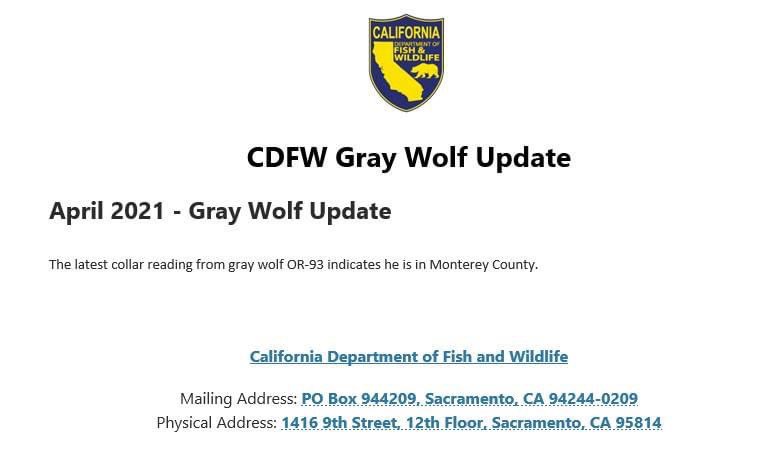 OR-93 is headed to the beach! He is now in Monterey County!