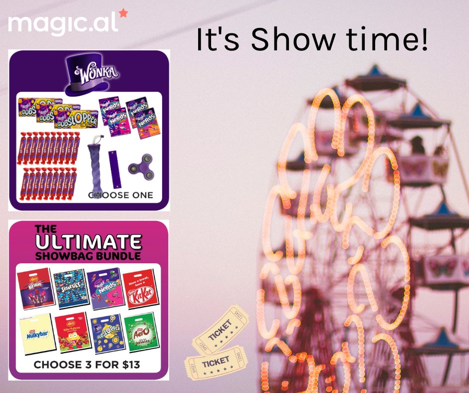 magicalcalendar's tweet photo. It's Show time! @magicalcalendar has all your showbag needs without the fuss of queuing up 🤩🛍
.
.
#showtime #showbags #magical_lists #magical_gifting #Easter2021 #easterbasket #easter #showbag #chicaneshowbags #magical #onlineshopping #easyshopping #eastershow #royaleastershow https://t.co/mS1KPweE6A