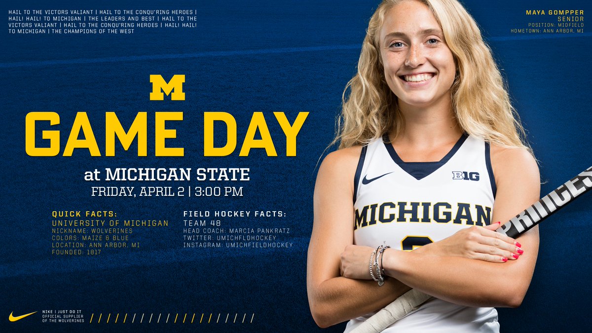 umichfldhockey's tweet photo. RIVALRY GAME ☝
🆚 Michigan State
⏰ 3:00 PM
📍 East Lansing, MI
📺 https://t.co/HL1vNBUcDV
📊 https://t.co/b0NhUbT2X2 https://t.co/fV6uo9zHEj