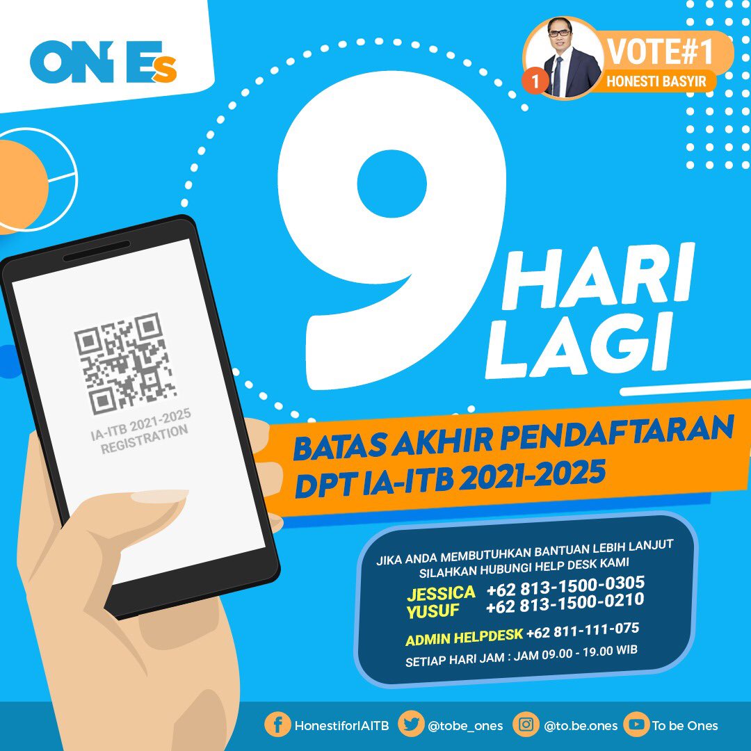 tobe_ones's tweet photo. Salam Ganesha!

Daftarkan diri sekarang juga, karena 9 Hari Lagi batas akhir pendaftaran DPT IA-ITB 2021-2025.

#TobeOnes
#HonestiBasyirforIAITB
#PemiluIAITB
#AlumniASIK
#PemiluIAITB2021 https://t.co/jRW0ouirZY