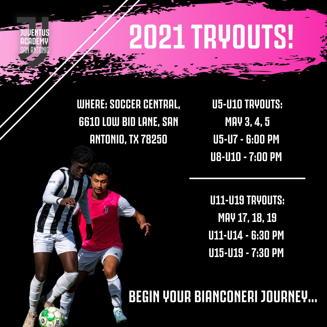 JAcademySA's tweet photo. Think you have what it takes to be a part of the Bianconeri? Come out to our open tryouts to be a part of the best young talent in San Antonio.

Sign up using this link to let us know you’re interested: https://t.co/gDUAV51Xoj https://t.co/wErFosDRho